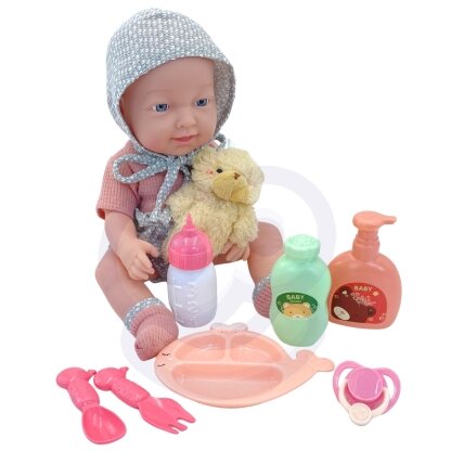 WOOPIE ROYAL kūdikio lėlė 36 cm su drabužėliais ir meškiuku, maitinimo priedai 12