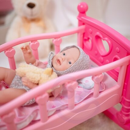 WOOPIE ROYAL kūdikio lėlė 36 cm su drabužėliais ir meškiuku, maitinimo priedai 6