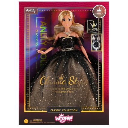WOOPIE ROYAL lėlė Lily 30 cm Ilgi šviesūs plaukai Juoda pokylio suknelė 3