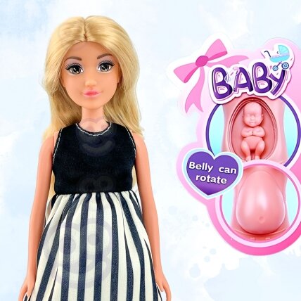 WOOPIE ROYAL Nėščia lėlė Lily su juodai balta dryžuota suknele 2 WOOPIE ROYAL Nėščia lėlė Lily su juodai balta dryžuota suknele 2
