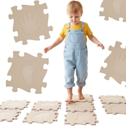 WOOPIE Sensorinis ortopedinis kilimėlis-puzzle Rankos ir kojos 16 vnt. - smėlio spalva WOOPIE Sensorinis ortopedinis kilimėlis-puzzle Rankos ir kojos 16 vnt. - smėlio spalva