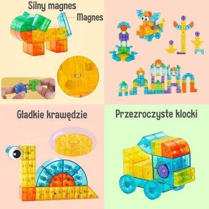 WOOPIE Skaidrūs magnetiniai konstrukciniai blokeliai 43 vnt. 6 WOOPIE Skaidrūs magnetiniai konstrukciniai blokeliai 43 vnt. 6