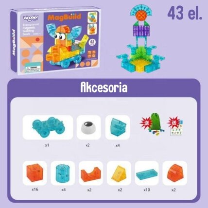 WOOPIE Skaidrūs magnetiniai konstrukciniai blokeliai 43 vnt. 7