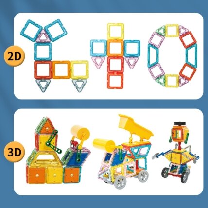 WOOPIE Magnetinės kaladėlės Spalvotos 3D Transporto priemonės STEAM rinkinys 80 el. 2