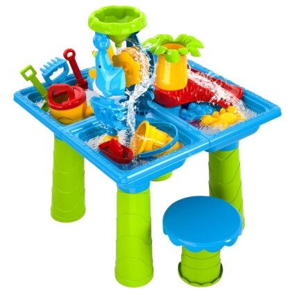 WOOPIE 2in1 vandens staliukas – smėlio dėžė su kėdute XL Aquapark 4 baseinai 13 priedų 4