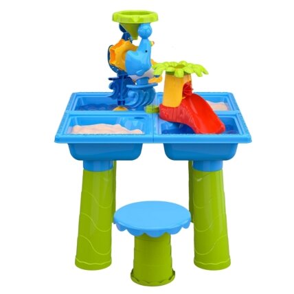 WOOPIE 2in1 vandens staliukas – smėlio dėžė su kėdute XL Aquapark 4 baseinai 13 priedų 8