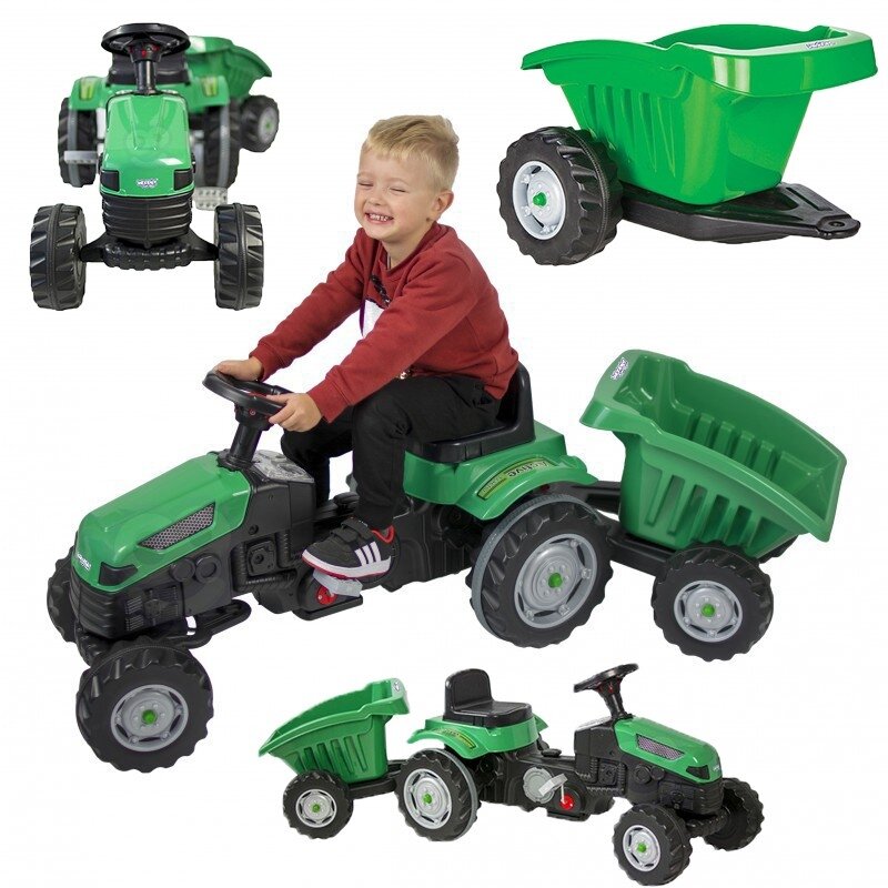 WOOPIE Pedalinis traktorius Farmer GoTrac MAXI su priekaba, tylūs ratai 12 WOOPIE Pedalinis traktorius Farmer GoTrac MAXI su priekaba, tylūs ratai 12