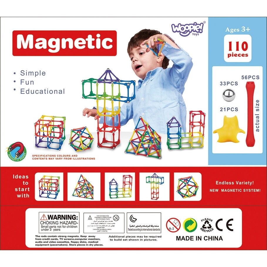 WOOPIE Magnetinės konstrukcinės kaladėlės Kūrybinė dėlionė 110 el. 14 WOOPIE Magnetinės konstrukcinės kaladėlės Kūrybinė dėlionė 110 el. 14